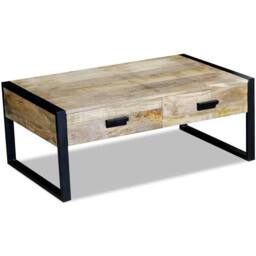 Berkfield Home Coffee Table with 2 Drawers Solid Mango Wood 100x60x40 cm in Brown - Size: 100 x 60 x 40 cm - thumbnail 3