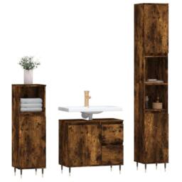 Berkfield Home 3 Piece Bathroom Furniture Set Smoked Oak Engineered Wood in Brown - thumbnail 3