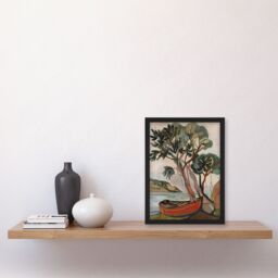 "Artery8 Tree Boat in Robin Hood's Bay Yorkshire Painting Framed Art Print in Brown - Size: W12"" x H16""" - thumbnail 4