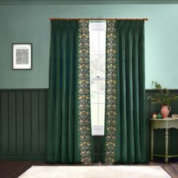 Morris & Co Strawberry Thief Embroidered Velvet Room Darkening Pencil Pleat Curtain Pair in Green - Size: 168 cm width x 229 cm drop - thumbnail 6