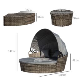 OUTSUNNY Rattan Garden Daybed Sun Lounger Sofa Set w/ Canopy in Dark Grey - thumbnail 3