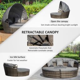 OUTSUNNY Rattan Garden Daybed Sun Lounger Sofa Set w/ Canopy in Dark Grey - thumbnail 6