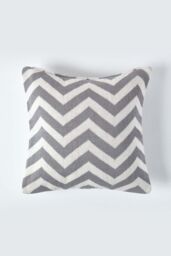 Homescapes Geometric Cotton Knitted Cushion Cover in Grey - Size: 45 cm x 45 cm - thumbnail 1