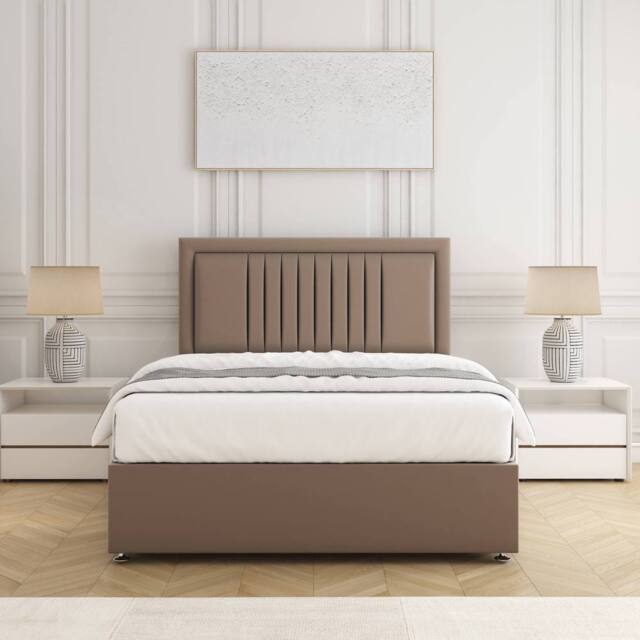 "BSSPOKE Canes Divan Bed Set Plush Velvet 24"" Headboard & Mattress No Drawers in Bronze - Size: King" - image 1
