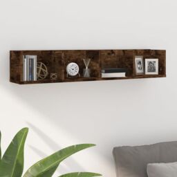 Berkfield Home CD Wall Shelf Smoked Oak 100x18x18 cm Engineered Wood in Brown - Size: 100 x 18 x 18 cm