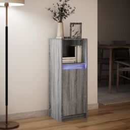 Berkfield Home Sideboard with LED Grey Sonoma 38x34x100 cm Engineered Wood - Size: 38 x 34 x 100 cm - thumbnail 5