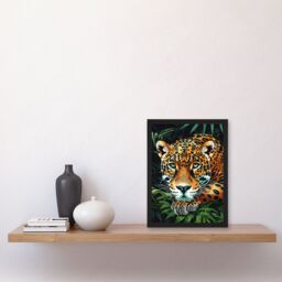 Artery8 Resting Jaguar In Lush Jungle Animal Portrait Framed Art Print in Green - Size: A4 - thumbnail 4