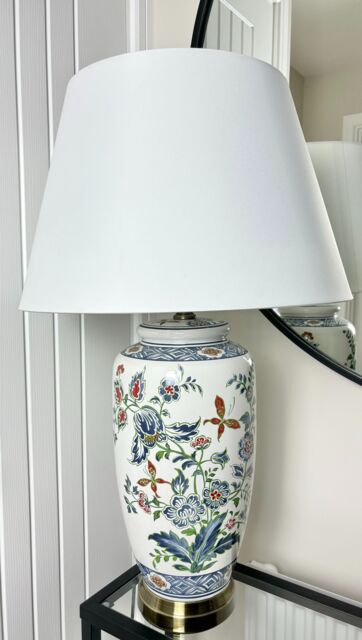 Downton Interiors Red Floral Ceramic Table Lamp with Plain Shade - Size: Large - image 1