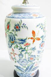 Downton Interiors Red Floral Ceramic Table Lamp with Plain Shade - Size: Large - thumbnail 5