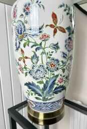 Downton Interiors Red Floral Ceramic Table Lamp with Plain Shade - Size: Large - thumbnail 2