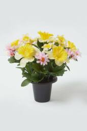Homescapes Set of 2 Daisy & Daffodil Artificial Flowers in Grave Pot - thumbnail 3