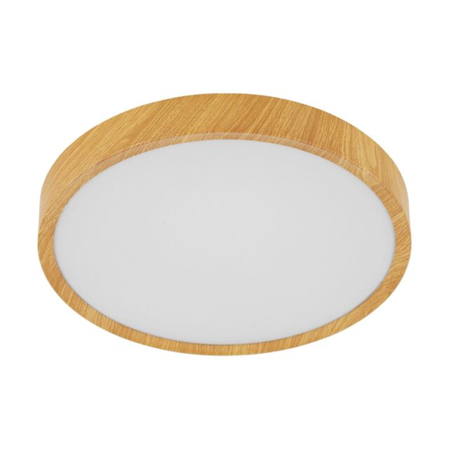 Loops Flush Ceiling Light Colour Natural Wood Look Shade White Plastic Bulb LED 16.8W - image 1