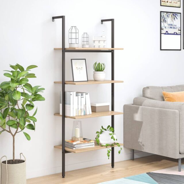 Berkfield Home 4-Tier Leaning Shelf Light Brown & Black 64x35x152.5 cm - image 1