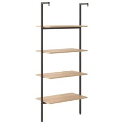 Berkfield Home 4-Tier Leaning Shelf Light Brown & Black 64x35x152.5 cm - thumbnail 5