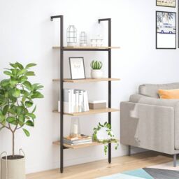 Berkfield Home 4-Tier Leaning Shelf Light Brown & Black 64x35x152.5 cm - thumbnail 1