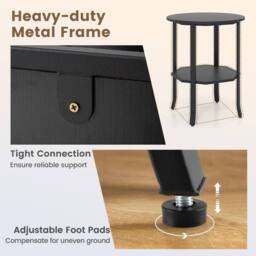 Costway Wooden Round Side Table 2-Tier End Table w/ Storage Shelf in Black - thumbnail 7