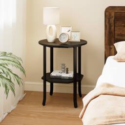 Costway Wooden Round Side Table 2-Tier End Table w/ Storage Shelf in Black - thumbnail 9