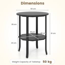 Costway Wooden Round Side Table 2-Tier End Table w/ Storage Shelf in Black - thumbnail 3