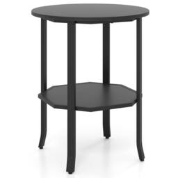 Costway Wooden Round Side Table 2-Tier End Table w/ Storage Shelf in Black - thumbnail 8