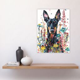 "Artery8 Dog Lover Happy Doberman in Spring Wildflowers Wall Art Print - Size: W18"" x H24""" - thumbnail 4