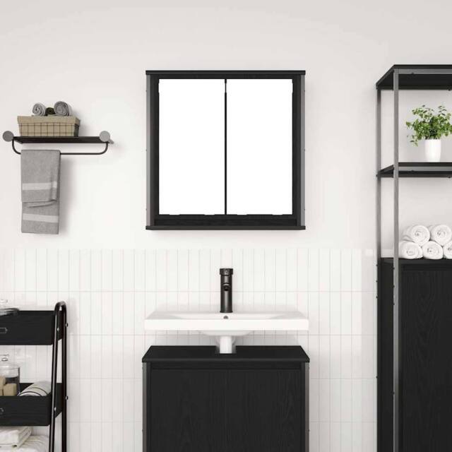 Berkfield Home Decorative Bathroom Wall Cabinet with Mirror Black Oak 60x21x60 cm - Size: 60 x 21 x 60 cm - image 1