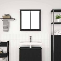 Berkfield Home Decorative Bathroom Wall Cabinet with Mirror Black Oak 60x21x60 cm - Size: 60 x 21 x 60 cm