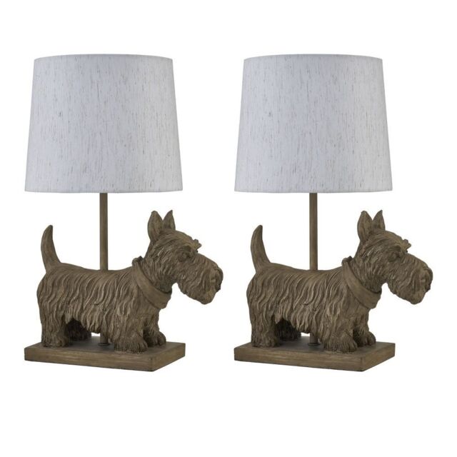 First Choice Lighting Set of 2 Bonnie - Scottie Dog Table Lamps With Oatmeal Linen Shade in Brown - image 1