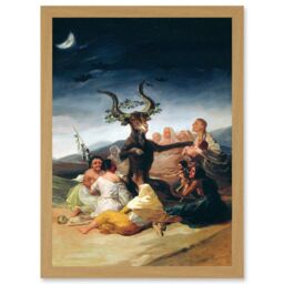 Artery8 Goya Witches Sabbath Painting Fantasy Landscape A4 Artwork Framed Wall Art Print in Light Oak - thumbnail 1