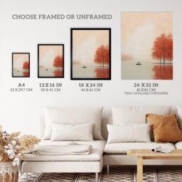 Wee Blue Coo Wall Art Print Boating On The Autumn Lake Calm Peaceful Living Room Framed in Beige - Size: A4 - thumbnail 3