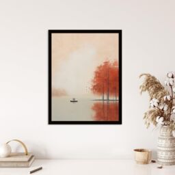 Wee Blue Coo Wall Art Print Boating On The Autumn Lake Calm Peaceful Living Room Framed in Beige - Size: A4 - thumbnail 4