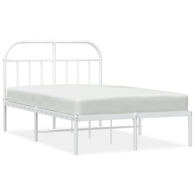 Berkfield Home Metal Bed Frame with Headboard White 120x200 cm - Size: Small Double - image 1