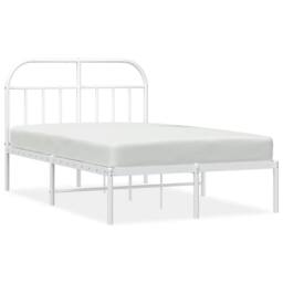 Berkfield Home Metal Bed Frame with Headboard White 120x200 cm - Size: Small Double - thumbnail 1