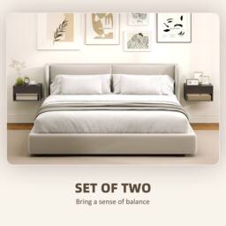 HOMCOM Floating Nightstands Set of 2, Bedside Table w/ Drawer & Open Shelf in Black - thumbnail 4