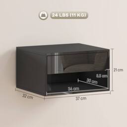 HOMCOM Floating Nightstands Set of 2, Bedside Table w/ Drawer & Open Shelf in Black - thumbnail 3