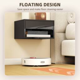HOMCOM Floating Nightstands Set of 2, Bedside Table w/ Drawer & Open Shelf in Black - thumbnail 6