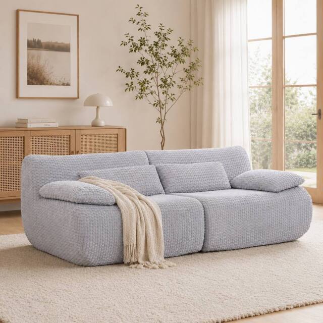 MIMO Curved Seat Design Modular Sofa Set, Corduroy Fabric in Light Grey - Size: 1 Pack - image 1