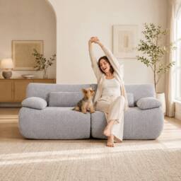 MIMO Curved Seat Design Modular Sofa Set, Corduroy Fabric in Light Grey - Size: 1 Pack - thumbnail 8