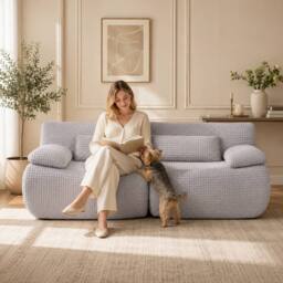 MIMO Curved Seat Design Modular Sofa Set, Corduroy Fabric in Light Grey - Size: 1 Pack - thumbnail 2