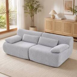 MIMO Curved Seat Design Modular Sofa Set, Corduroy Fabric in Light Grey - Size: 1 Pack - thumbnail 9