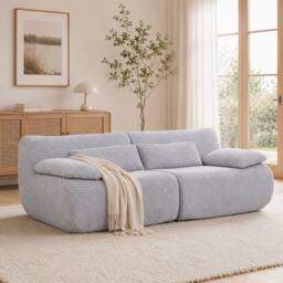 MIMO Curved Seat Design Modular Sofa Set, Corduroy Fabric in Light Grey - Size: 1 Pack - thumbnail 1