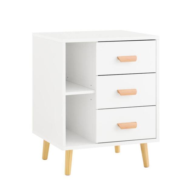 SoBuy Narrow Bedside Cabinet - 3 Drawers & Open Shelf in White - image 1