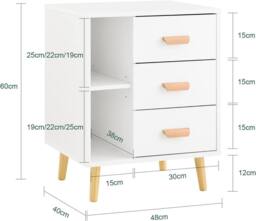 SoBuy Narrow Bedside Cabinet - 3 Drawers & Open Shelf in White - thumbnail 4