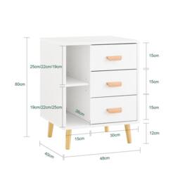 SoBuy Narrow Bedside Cabinet - 3 Drawers & Open Shelf in White - thumbnail 2