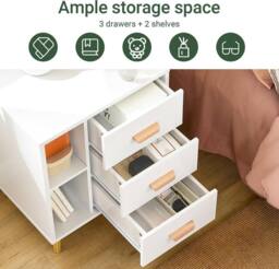 SoBuy Narrow Bedside Cabinet - 3 Drawers & Open Shelf in White - thumbnail 3