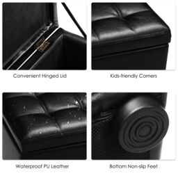 Costway Faux Leather Storage Ottoman Cube Pouffe Storage Toy Box Padded Foot Stool in Black - thumbnail 3