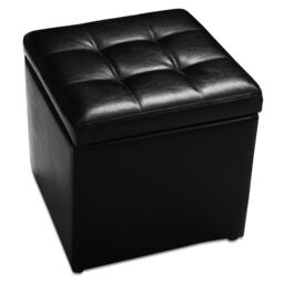 Costway Faux Leather Storage Ottoman Cube Pouffe Storage Toy Box Padded Foot Stool in Black