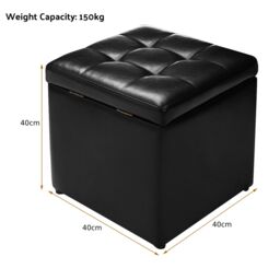 Costway Faux Leather Storage Ottoman Cube Pouffe Storage Toy Box Padded Foot Stool in Black - thumbnail 5