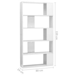 Berkfield Home Classic Book Cabinet/Room Divider High Gloss White 80x24x159 cm Wood - Size: 80 x 24 x 159 cm - thumbnail 7