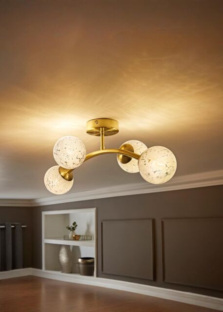 ValueLights Jas Gold Ceiling Light with White Confetti Glass Globe Shades - image 1