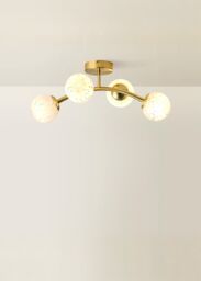 ValueLights Jas Gold Ceiling Light with White Confetti Glass Globe Shades - thumbnail 2
